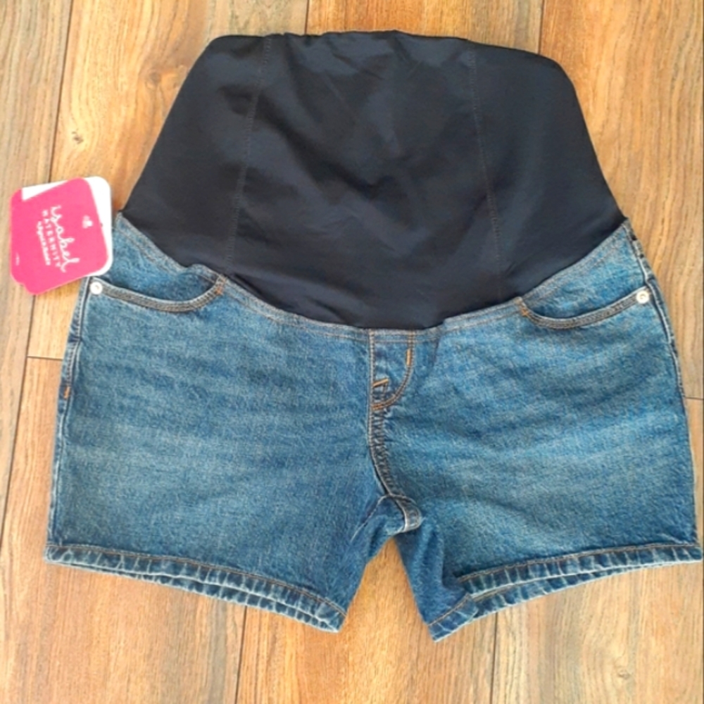 Size 2 NWT Maternity Midi Shorts Medium Blue Denim Crossover Panel